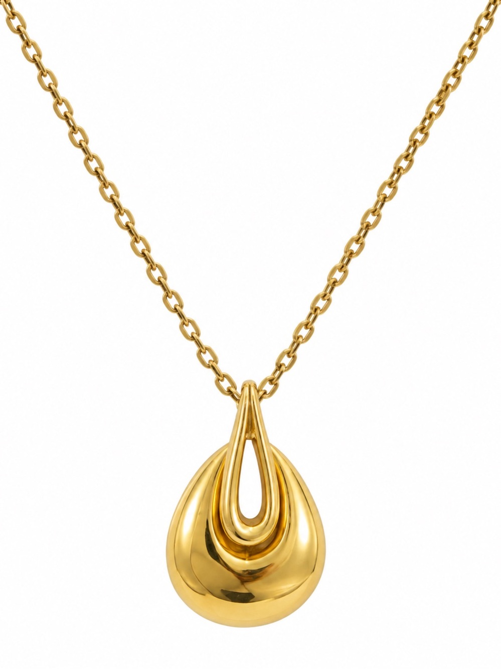 Vintage Gold Tone Chain Pendant 18” Long Tear Drop Design
